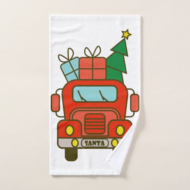 Santa truck front view Merry Christmas Hand Towel (Hand Towel)