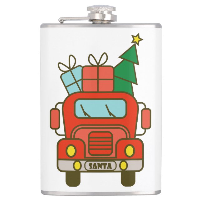 Santa truck front view Merry Christmas Hip Flask (Front)