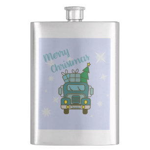 Santa truck front view Merry Christmas Hip Flask