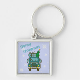 Santa truck front view Merry Christmas Key Ring