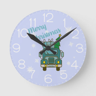 Santa truck front view Merry Christmas Round Clock