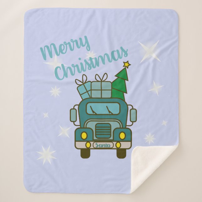 Santa truck front view Merry Christmas Sherpa Blanket (Front)