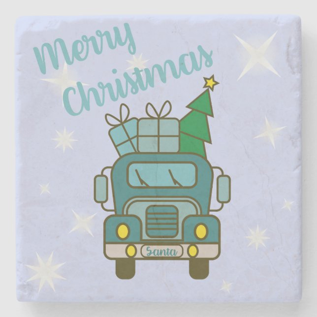 Santa truck front view Merry Christmas Stone Coaster (Front)