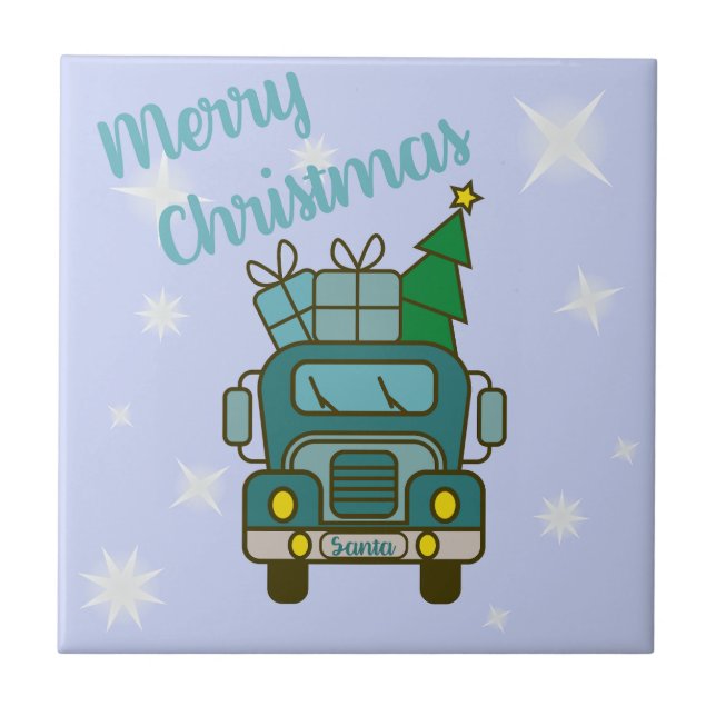 Santa truck front view Merry Christmas Tile (Front)