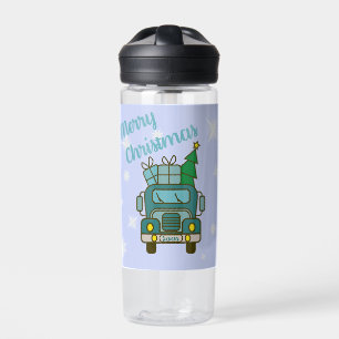 Santa truck front view Merry Christmas Water Bottle