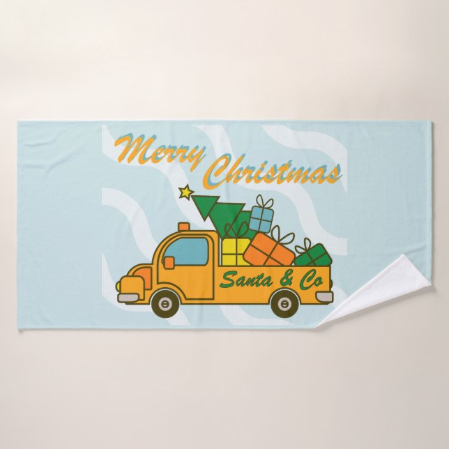 Santa truck side view Merry Christmas Bath Towel (Bath Towel)