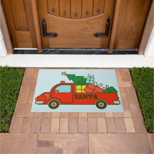 Santa truck side view Merry Christmas Doormat