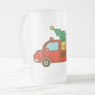 Santa truck side view Merry Christmas Frosted Glass Beer Mug