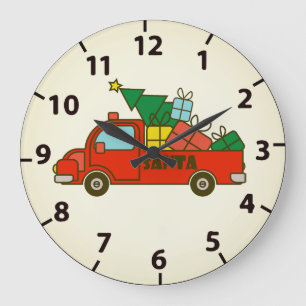 Santa truck side view Merry Christmas Large Clock