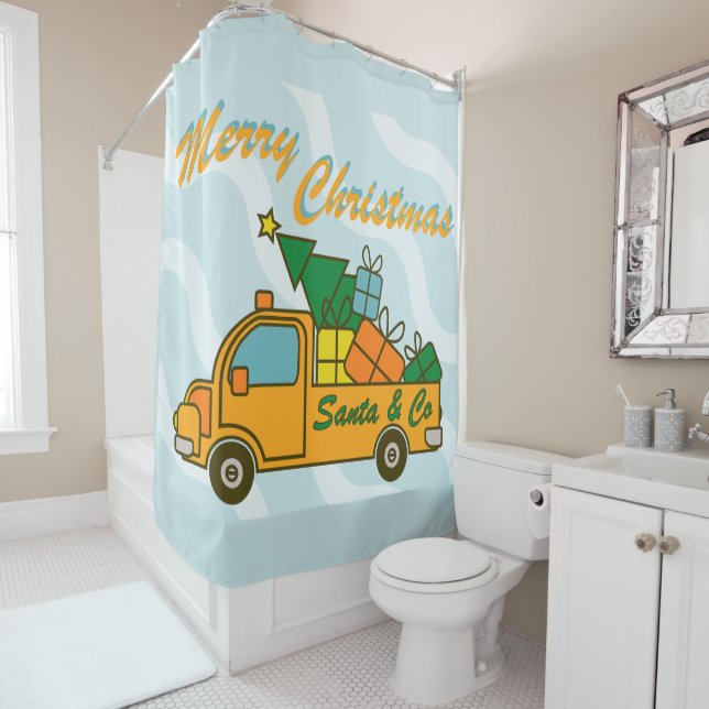 Santa truck side view Merry Christmas Shower Curtain (In Situ)