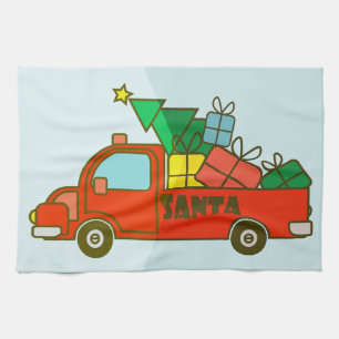 Santa truck side view Merry Christmas Tea Towel