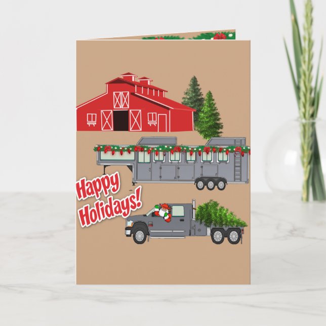 Santa Truck Trailer And Barn Holiday Card (Front)
