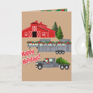 Santa Truck Trailer And Barn Holiday Card