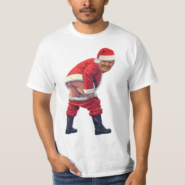 Santa Trump Build The Wall  Funny political  T-Shirt (Front)