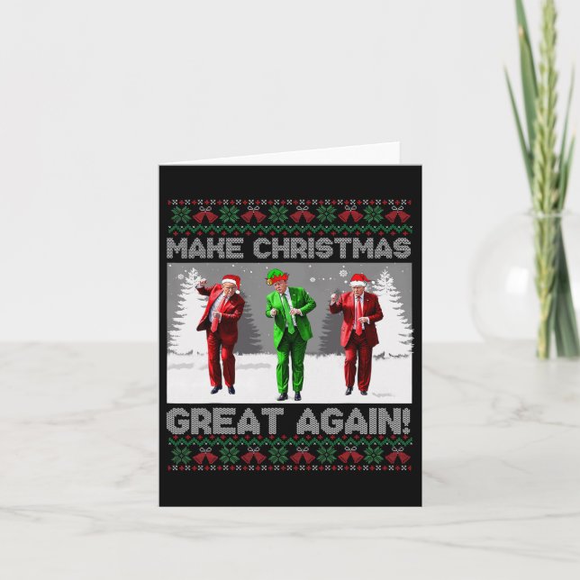 Santa Trump Dance Make Christmas Great Again Ugly  Card (Front)