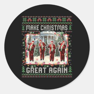 Santa Trump Dance Make Christmas Great Again Ugly  Classic Round Sticker