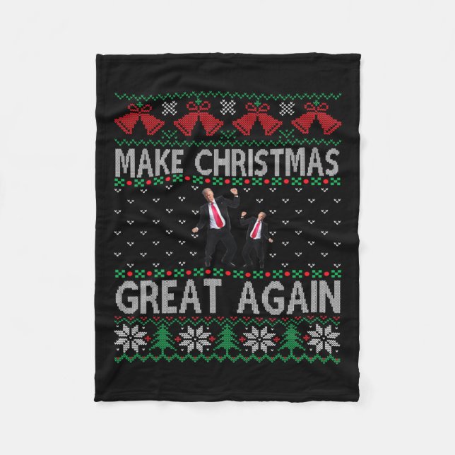 Santa Trump Dance Make Christmas Great Again Ugly  Fleece Blanket (Front)