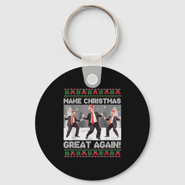 Santa Trump Dance Make Christmas Great Again Ugly  Key Ring (Front)
