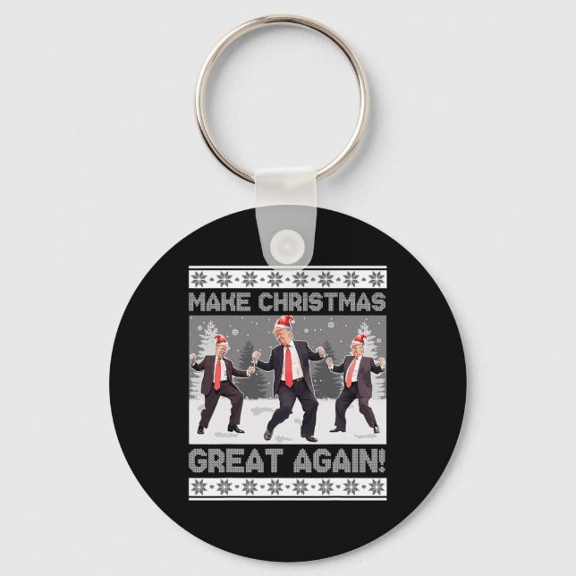 Santa Trump Dance Make Christmas Great Again Ugly  Key Ring (Front)
