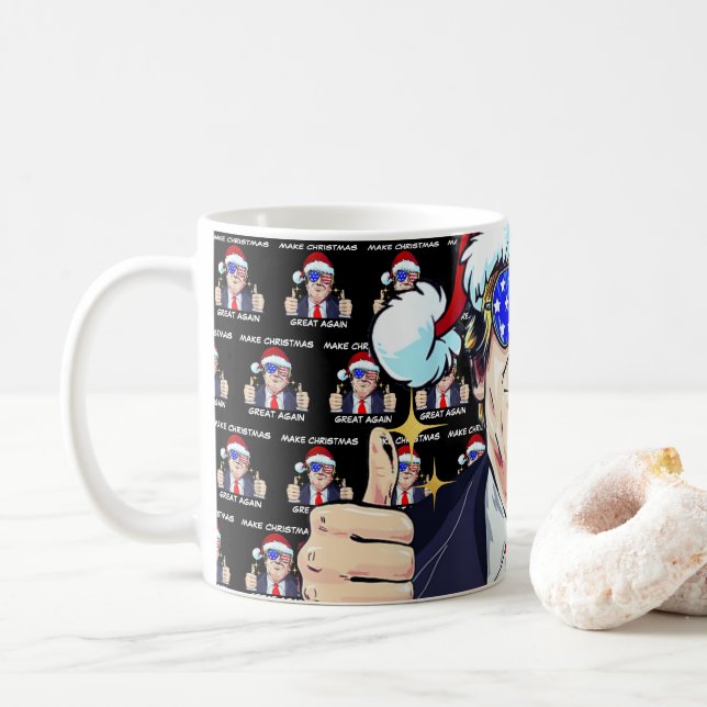 Santa Trump Make Christmas Great Again Xmas Coffee Mug (With Donut)
