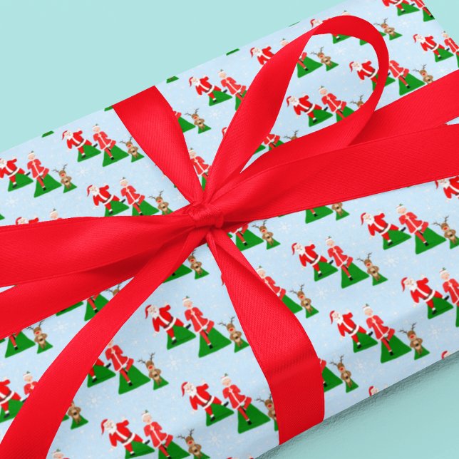 Santa Trying To Do Yoga With Mrs. Claus Pattern Wrapping Paper (A wonderful Christmas gift for the yoga fan!)