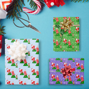 Santa Trying To Do Yoga With Mrs. Claus Pattern Wrapping Paper Sheet