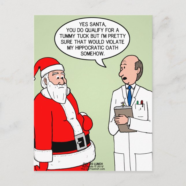 Santa Tummy Tuck Holiday Postcard (Front)