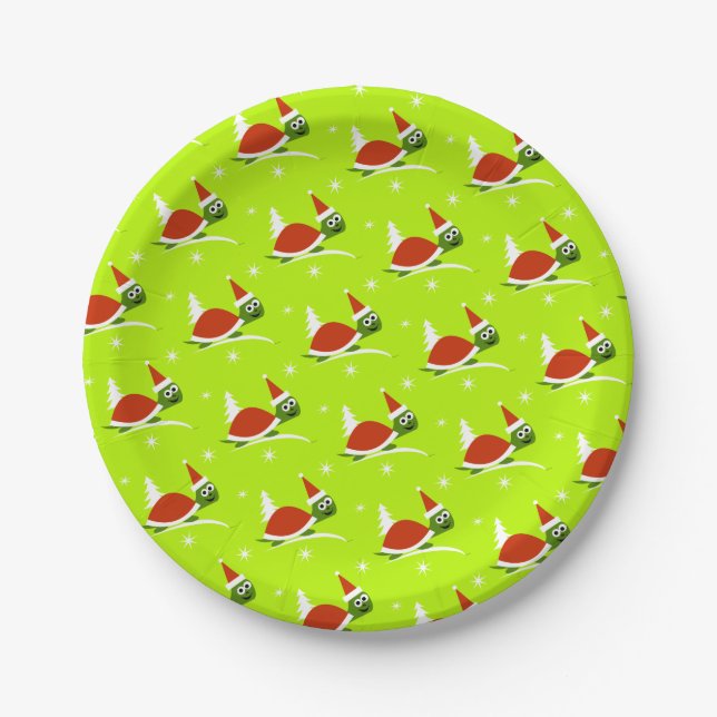 Santa Turtle Christmas Paper Party Plates (Front)