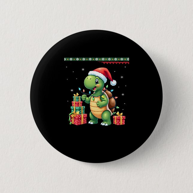 Santa Turtle Christmas Ugly Sweater Funny Holiday  6 Cm Round Badge (Front)