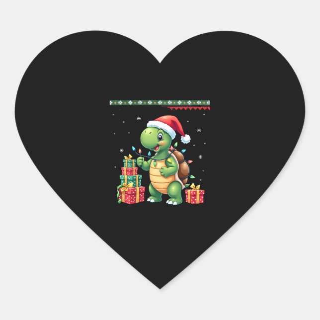 Santa Turtle Christmas Ugly Sweater Funny Holiday  Heart Sticker (Front)