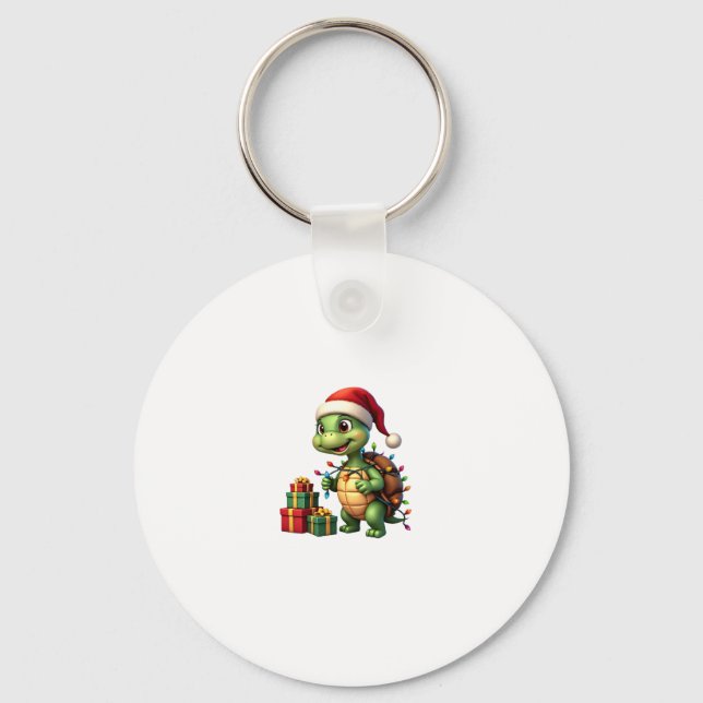 Santa Turtle Christmas Ugly Sweater Funny Holiday  Key Ring (Front)
