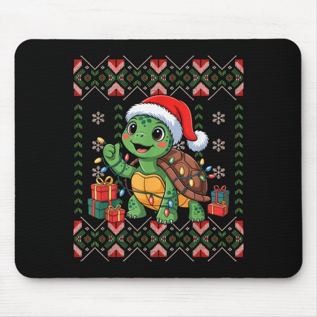 Santa Turtle Christmas Ugly Sweater Funny Holiday  Mouse Mat (Front)