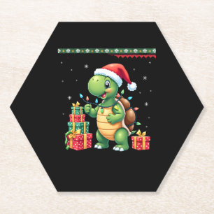 Santa Turtle Christmas Ugly Sweater Funny Holiday Paper Coaster