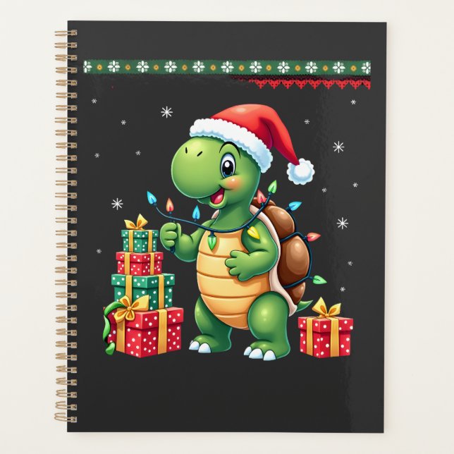Santa Turtle Christmas Ugly Sweater Funny Holiday  Planner (Front)