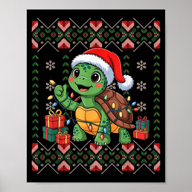 Santa Turtle Christmas Ugly Sweater Funny Holiday  Poster (Front)