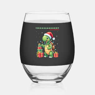 Santa Turtle Christmas Ugly Sweater Funny Holiday Stemless Wine Glass