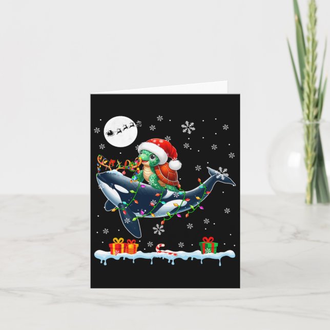 Santa Turtle Riding Orca Reindeer Christmas Sea An Card (Front)