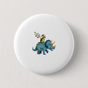 Santa Turtle Riding T-Rex Reindeer Christmas Light 6 Cm Round Badge