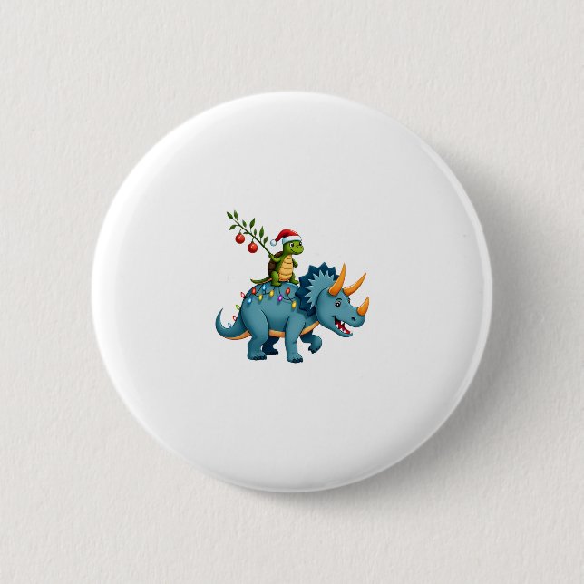 Santa Turtle Riding T-Rex Reindeer Christmas Light 6 Cm Round Badge (Front)