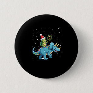 Santa Turtle Riding T-Rex Reindeer Christmas Light 6 Cm Round Badge