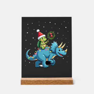 Santa Turtle Riding T-Rex Reindeer Christmas Light Acrylic Sign