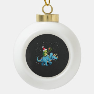 Santa Turtle Riding T-Rex Reindeer Christmas Light Ceramic Ball Christmas Ornament