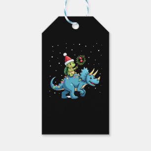 Santa Turtle Riding T-Rex Reindeer Christmas Light Gift Tags
