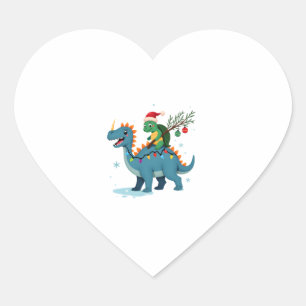 Santa Turtle Riding T-Rex Reindeer Christmas Light Heart Sticker