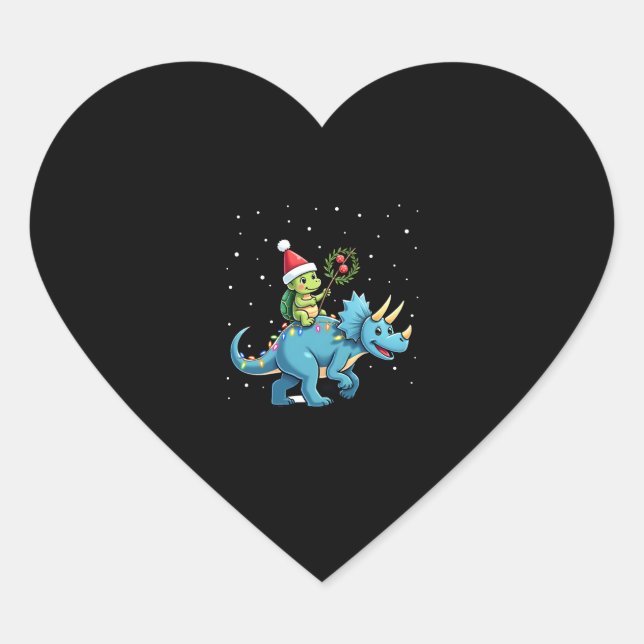 Santa Turtle Riding T-Rex Reindeer Christmas Light Heart Sticker (Front)
