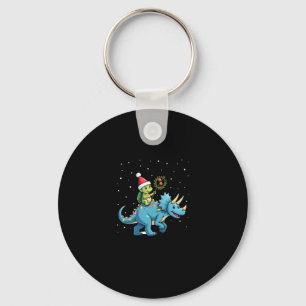 Santa Turtle Riding T-Rex Reindeer Christmas Light Key Ring