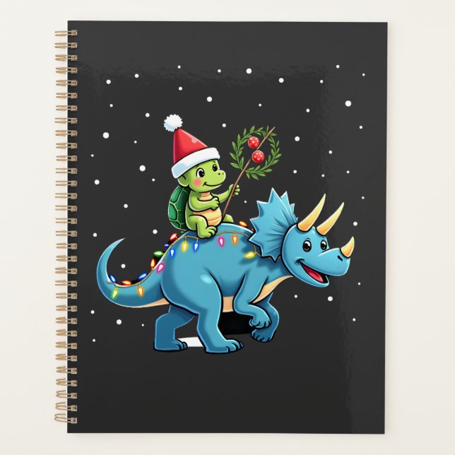 Santa Turtle Riding T-Rex Reindeer Christmas Light Planner (Front)