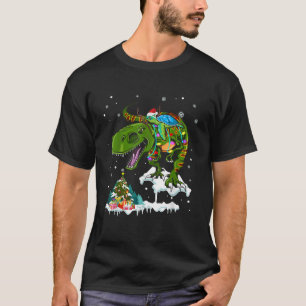 Santa Turtle Riding T Rex Reindeer Xmas Light Love T-Shirt