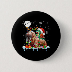 Santa Turtle Riding Walrus Reindeer Christmas Sea  6 Cm Round Badge