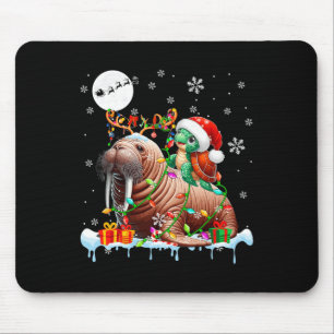 Santa Turtle Riding Walrus Reindeer Christmas Sea  Mouse Mat